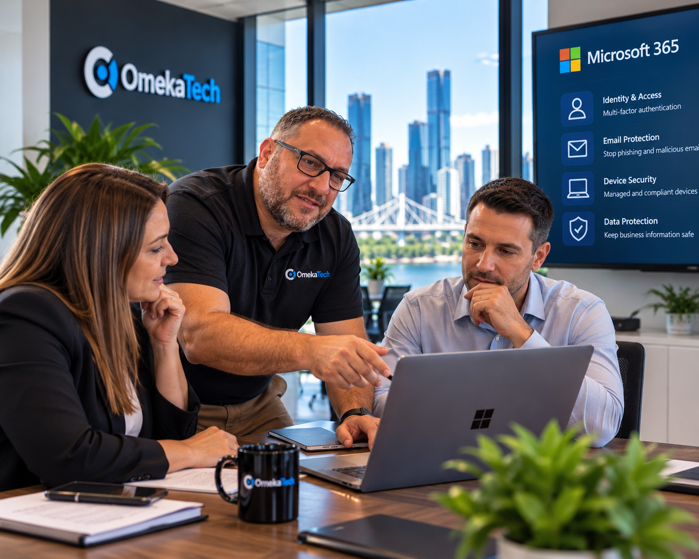 Business team reviewing Microsoft 365 identity and security controls
