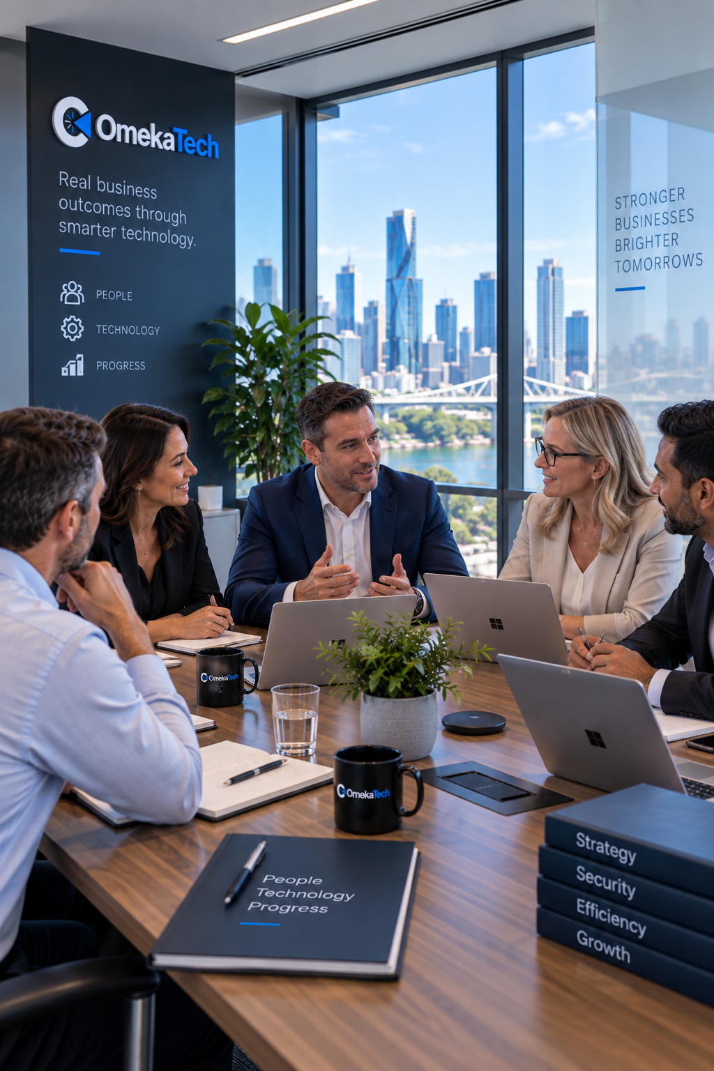 Business leaders discussing technology priorities with an advisor