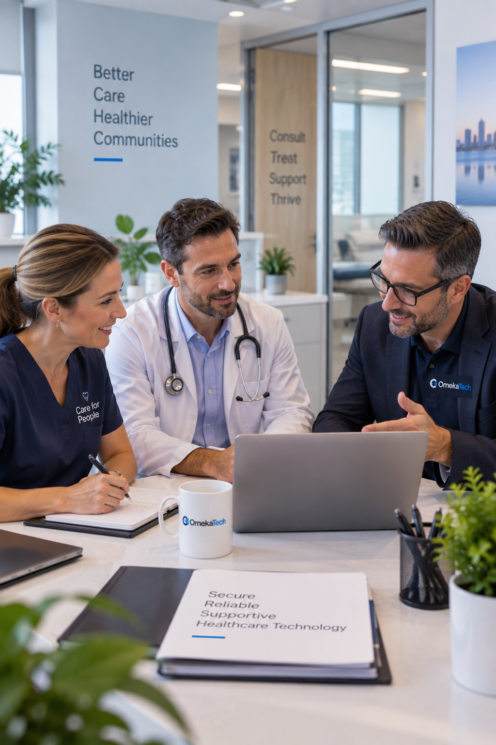 technology-services-medical-practices-brisbane Medical practice leaders discussing technology and cybersecurity priorities